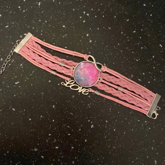 Handmade Faux Leather Bracelet w Hand Painted Alcohol Ink Art Under Domed Glass - Picture 3 of 3